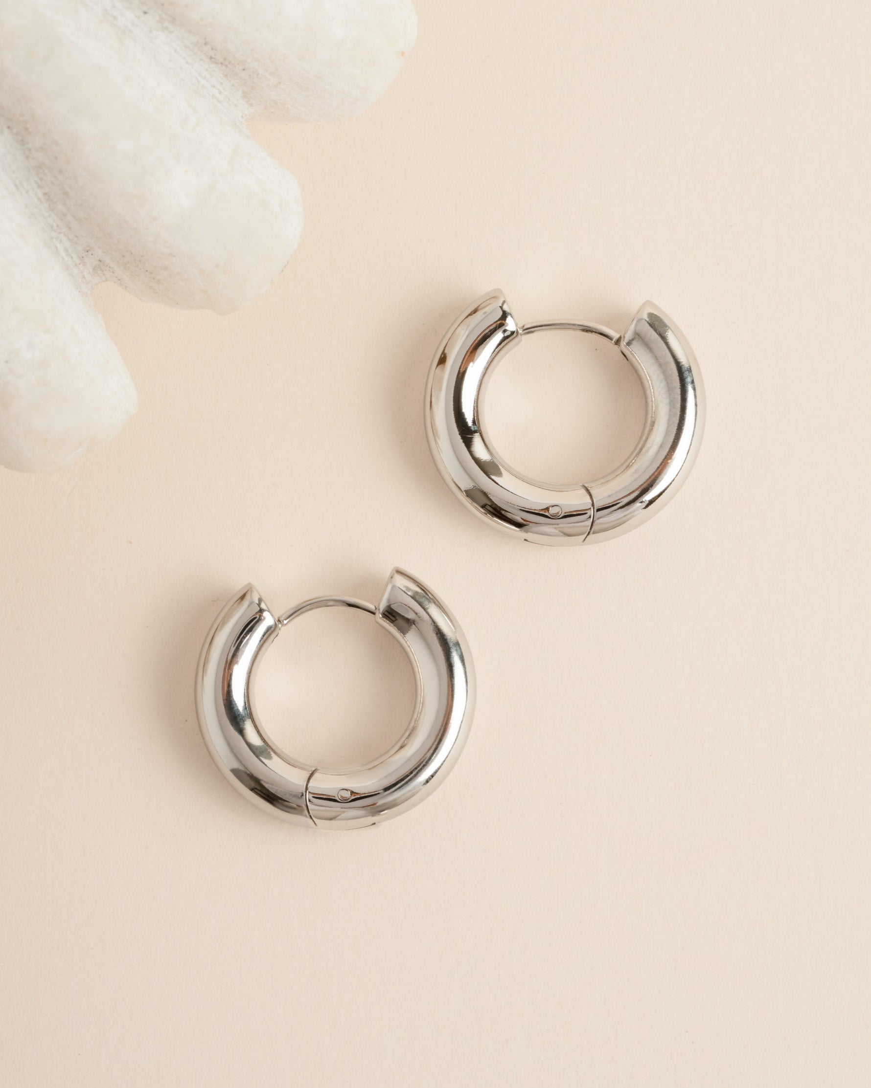 Silver stainless steel SS thick tube hoop earrings by Sami Jewels, waterproof and stylish for everyday wear.