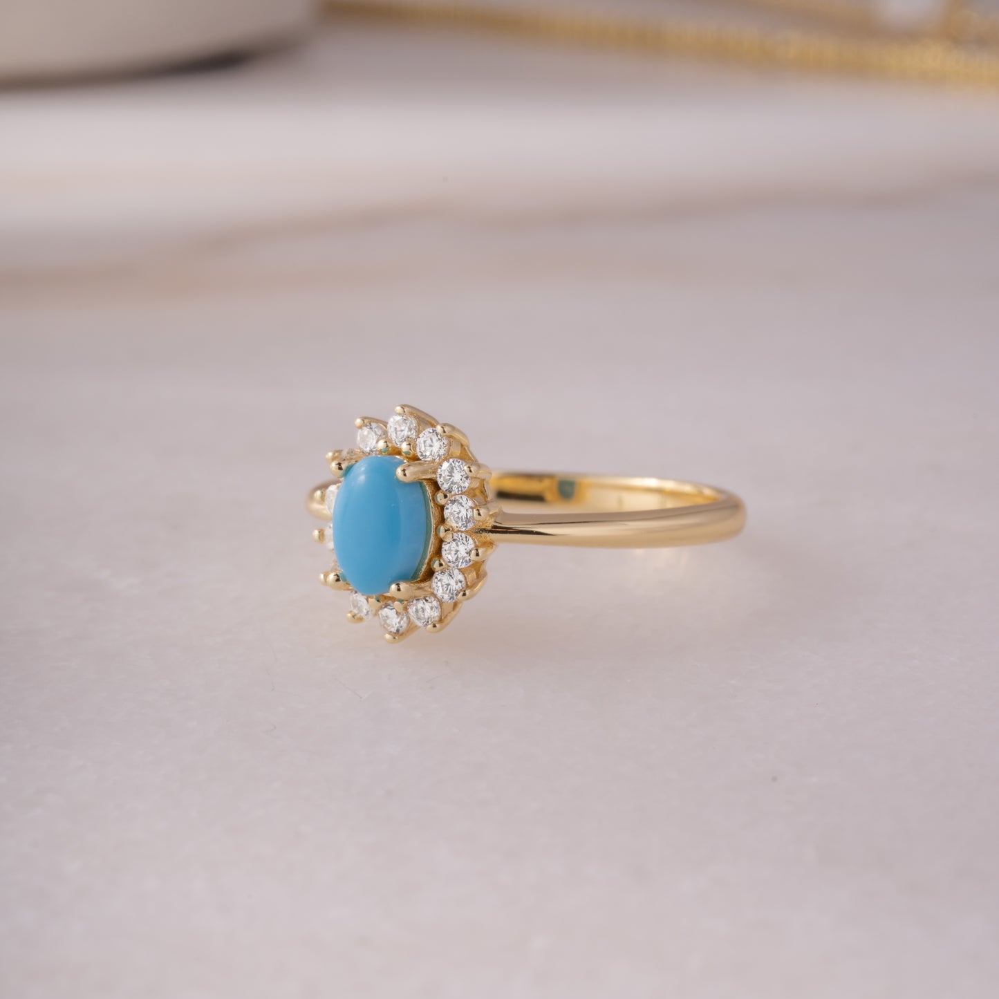 gold turquoise ring with diamonds