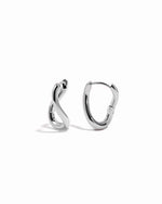 Silver stainless steel SS twisted oval hoop earrings by Sami Jewels, featuring a sleek, modern design and waterproof finish.