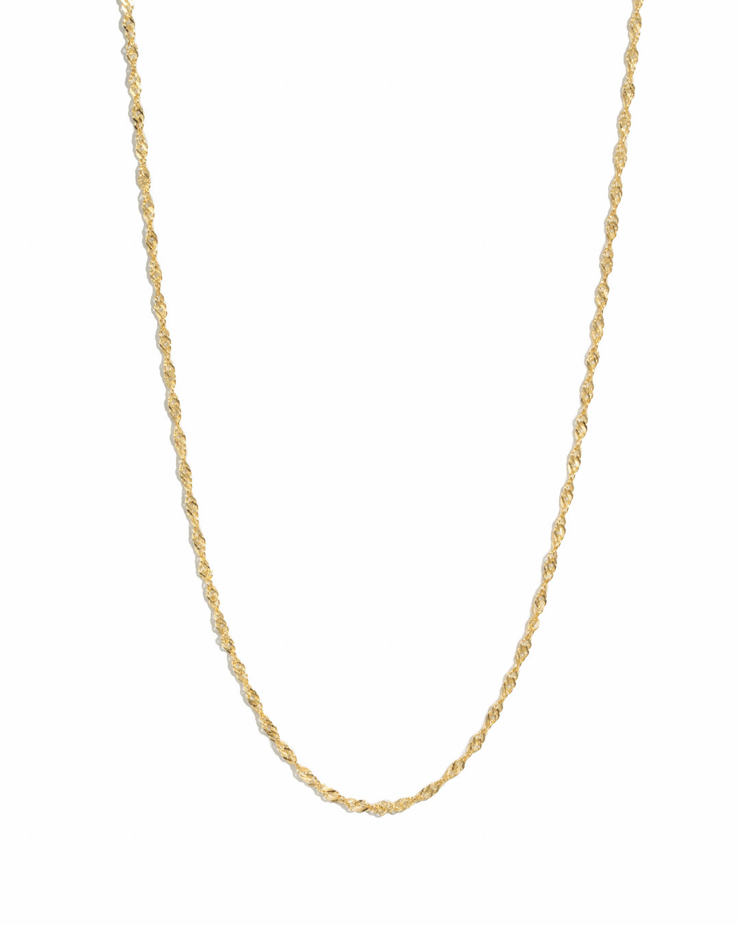 Gold twisted rope chain necklace by Sami Jewels displayed on white background.
