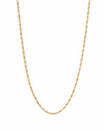 Gold twisted rope chain necklace by Sami Jewels displayed on white background.