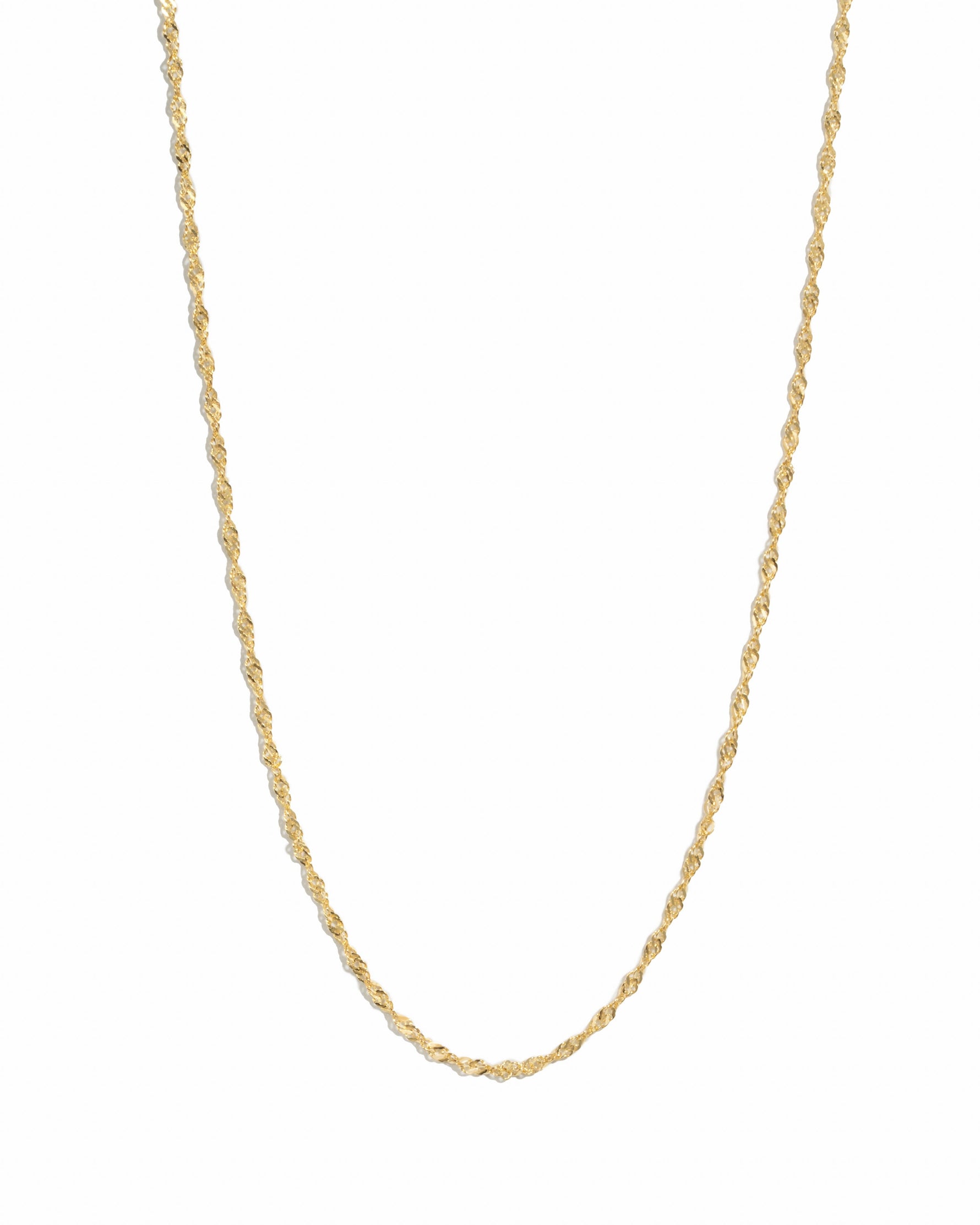 Gold twisted rope chain necklace by Sami Jewels displayed on white background.