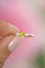 Close-up of Sami Jewels Citrine Cushion Ring featuring a yellow citrine gemstone set in sterling silver.