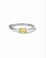 Sterling silver Citrine Cushion Ring by Sami Jewels with a vibrant yellow cushion-cut gemstone on a white background