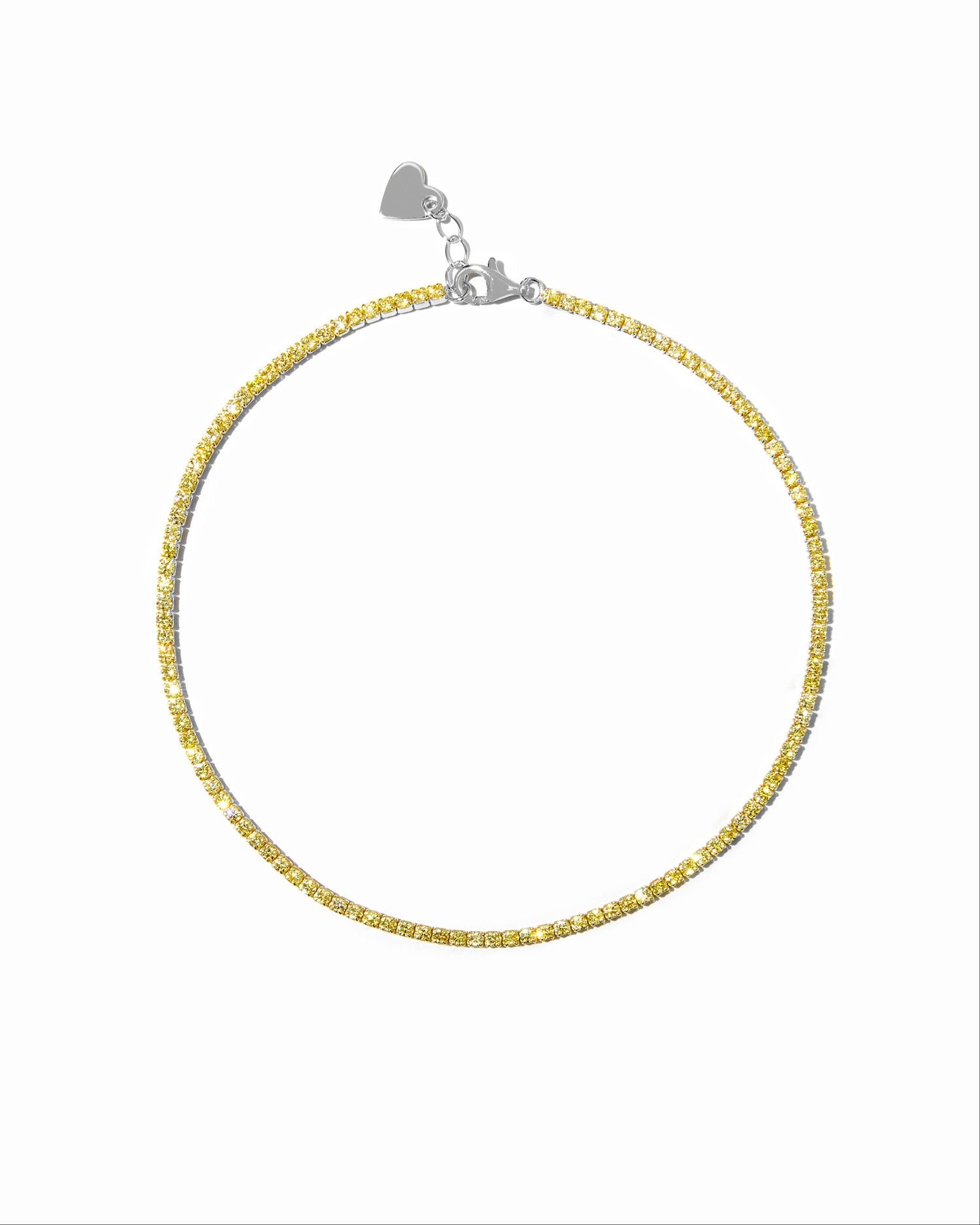 Yellow diamond tennis anklet by Sami Jewels featuring sterling silver design on a white background.