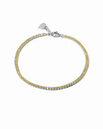 Yellow diamond tennis bracelet by Sami Jewels with sterling silver setting, displayed on a white background.