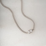 sterling silver curb chain bracelet with diamond baguette charm