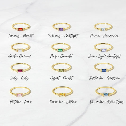 Gold Simple Baguette Birthstone Rings