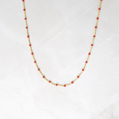 Red-Orange Enamel Beaded Necklace