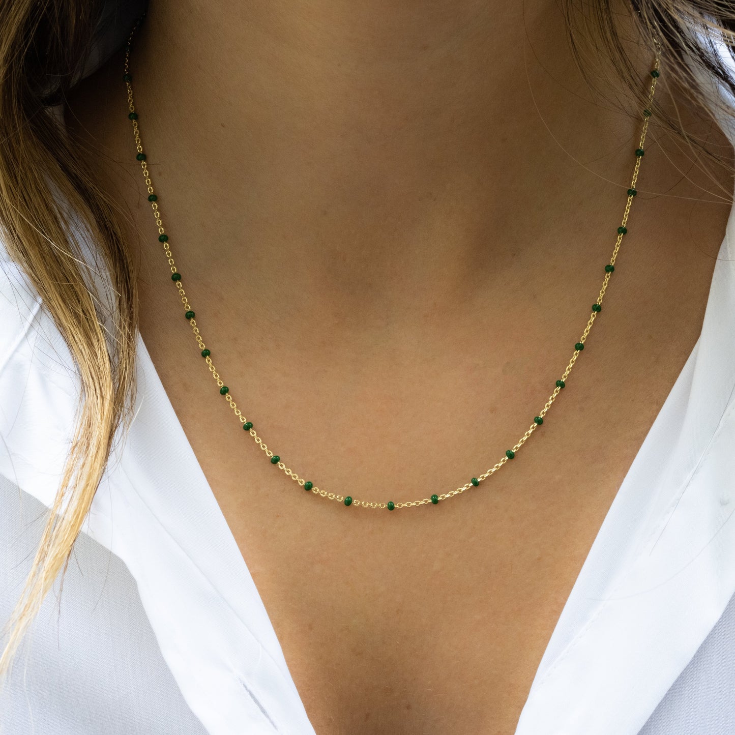 Green Enamel Beaded Necklace