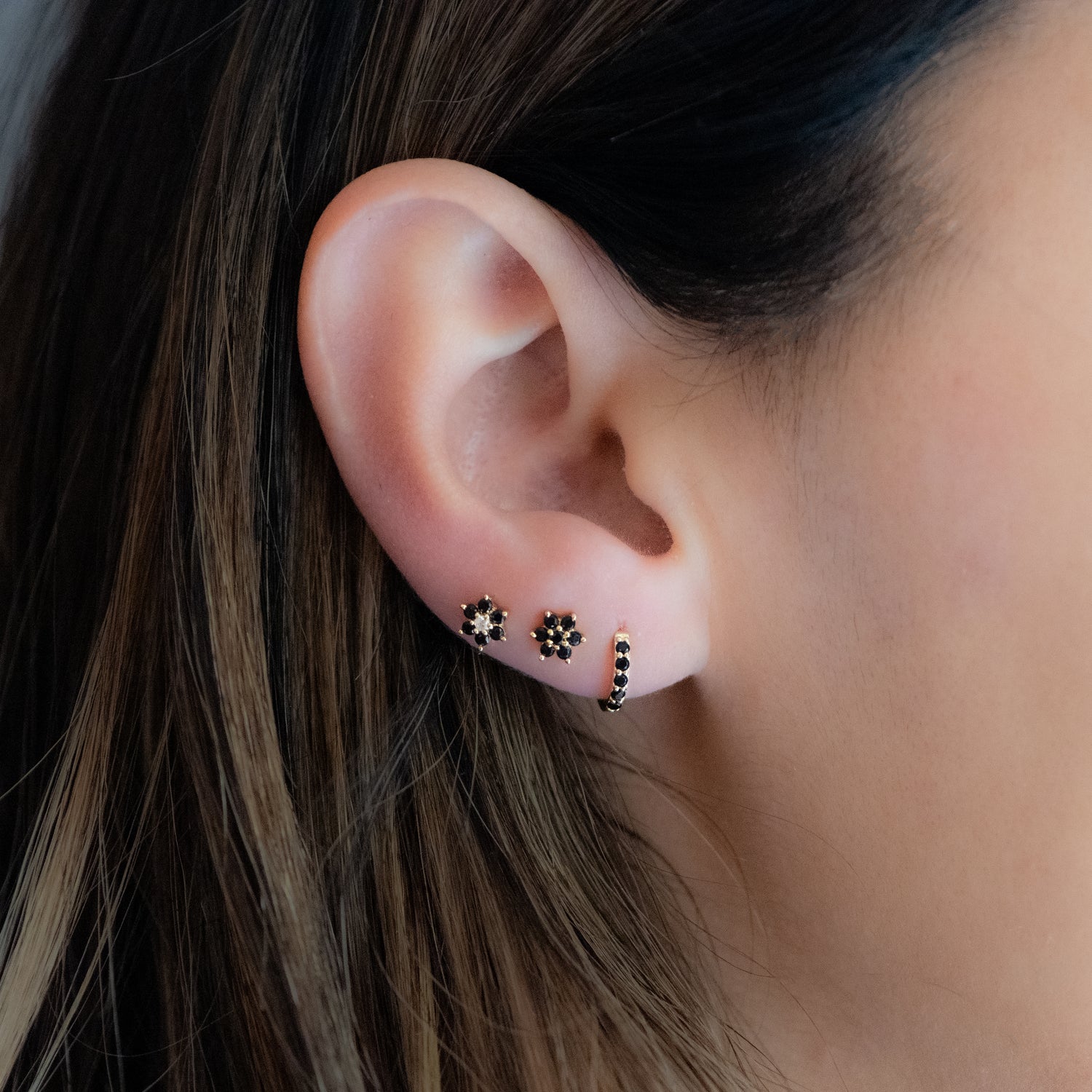 Black Flower Studs