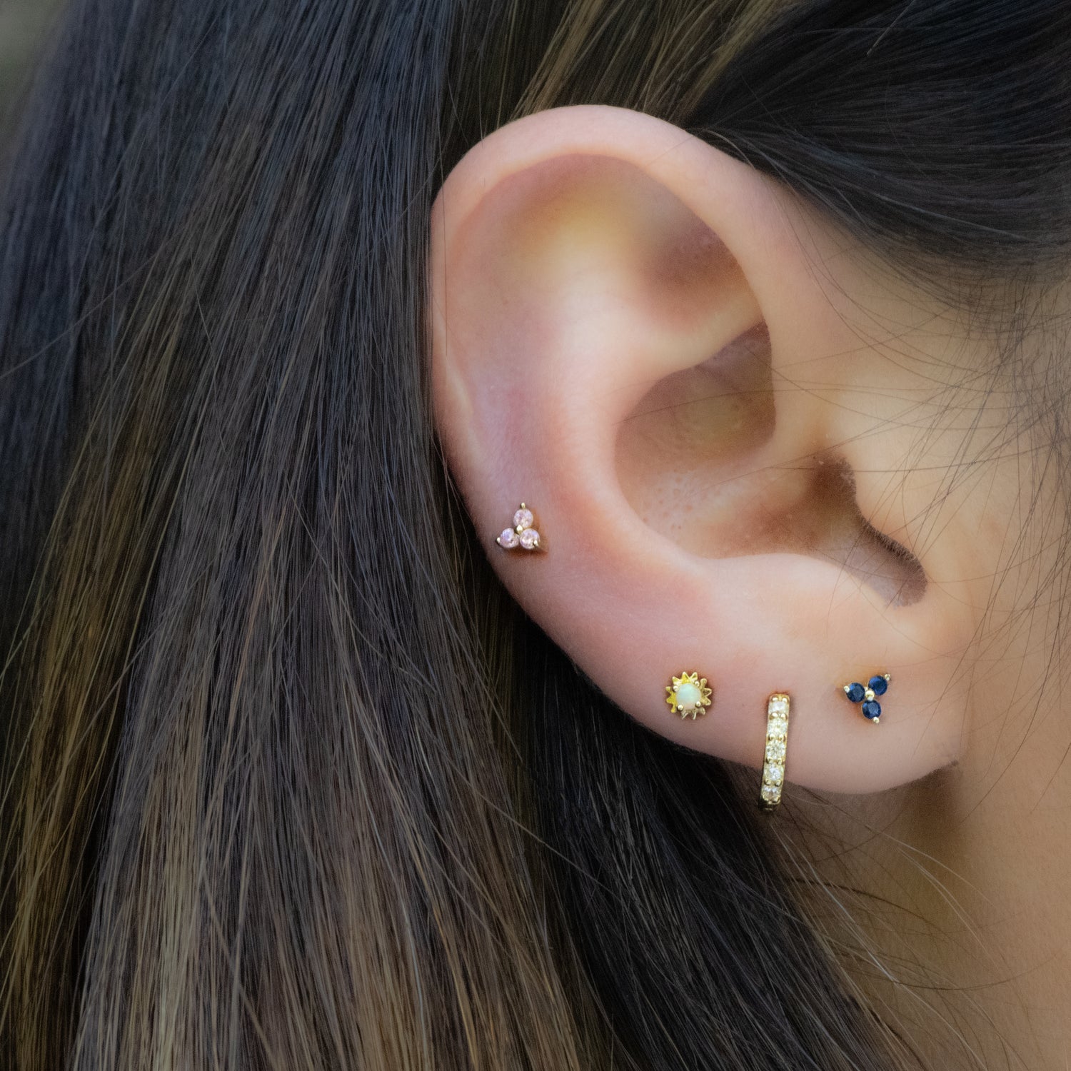 Tiny Light Pink 3 Stone Studs