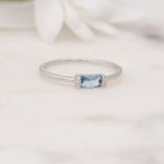 Aquamarine silver delicate stacking ring. 
