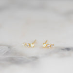 Opal birthstone gold ear climber studs