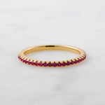 Upclose shot of ruby eternity band.