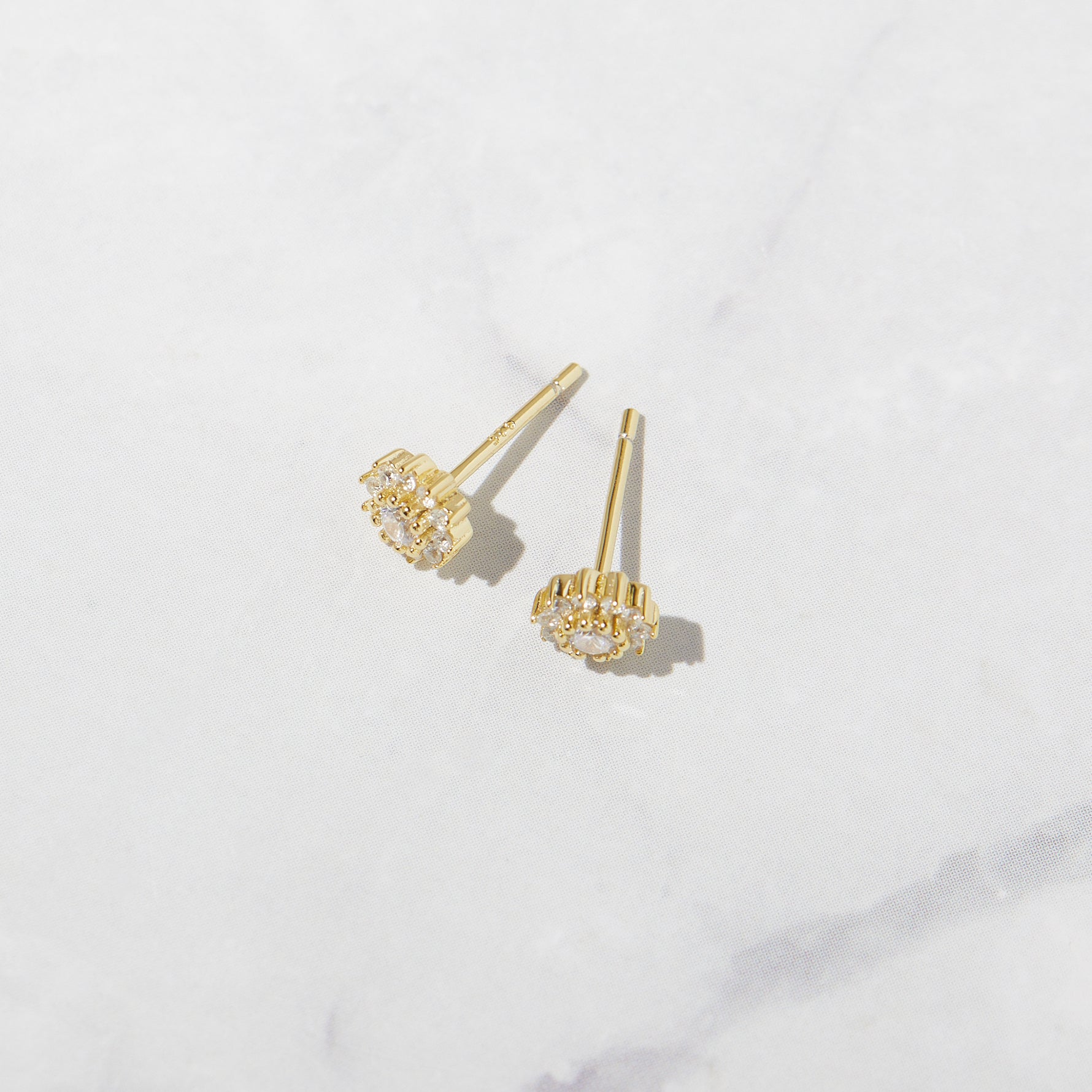 Gold plated cz diamond flower stud earrings
