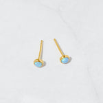 Gold dainty opal blue stud earrings