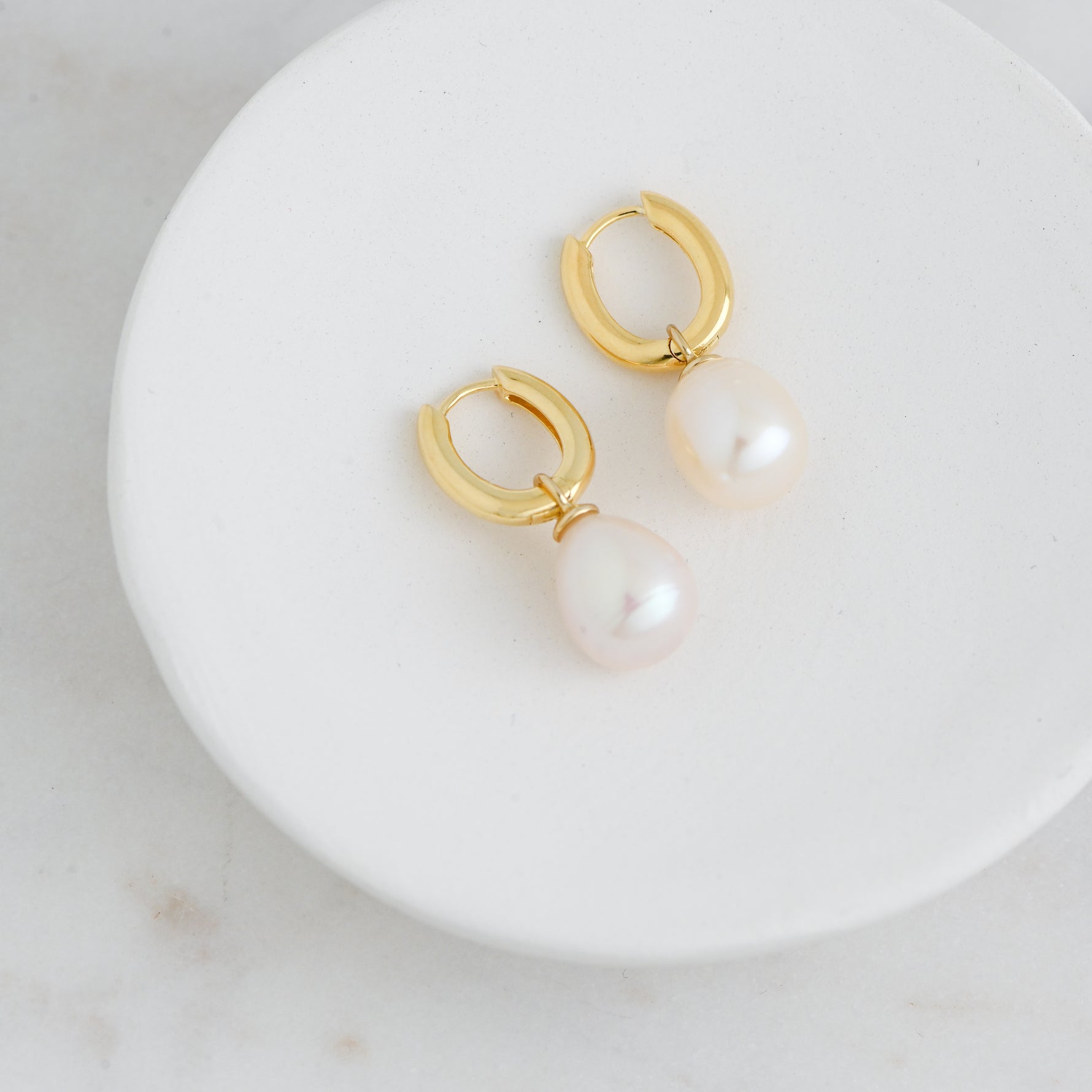 Elegant gold classic pearl dangle hoop earrings