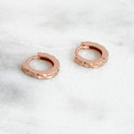 Rose gold small geometric hammered huggie earrings