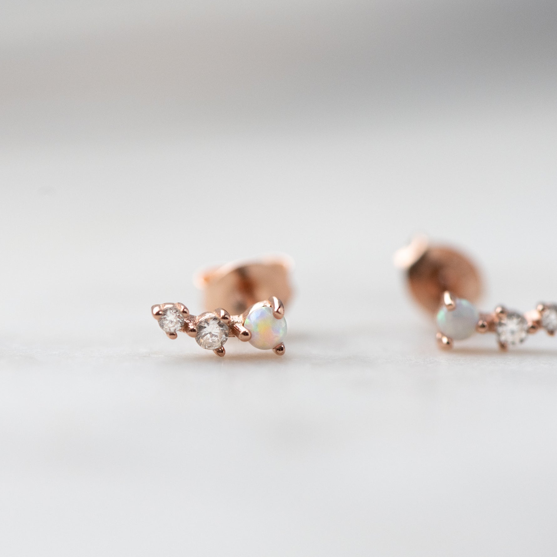 Rose gold opal and cz stud earrings