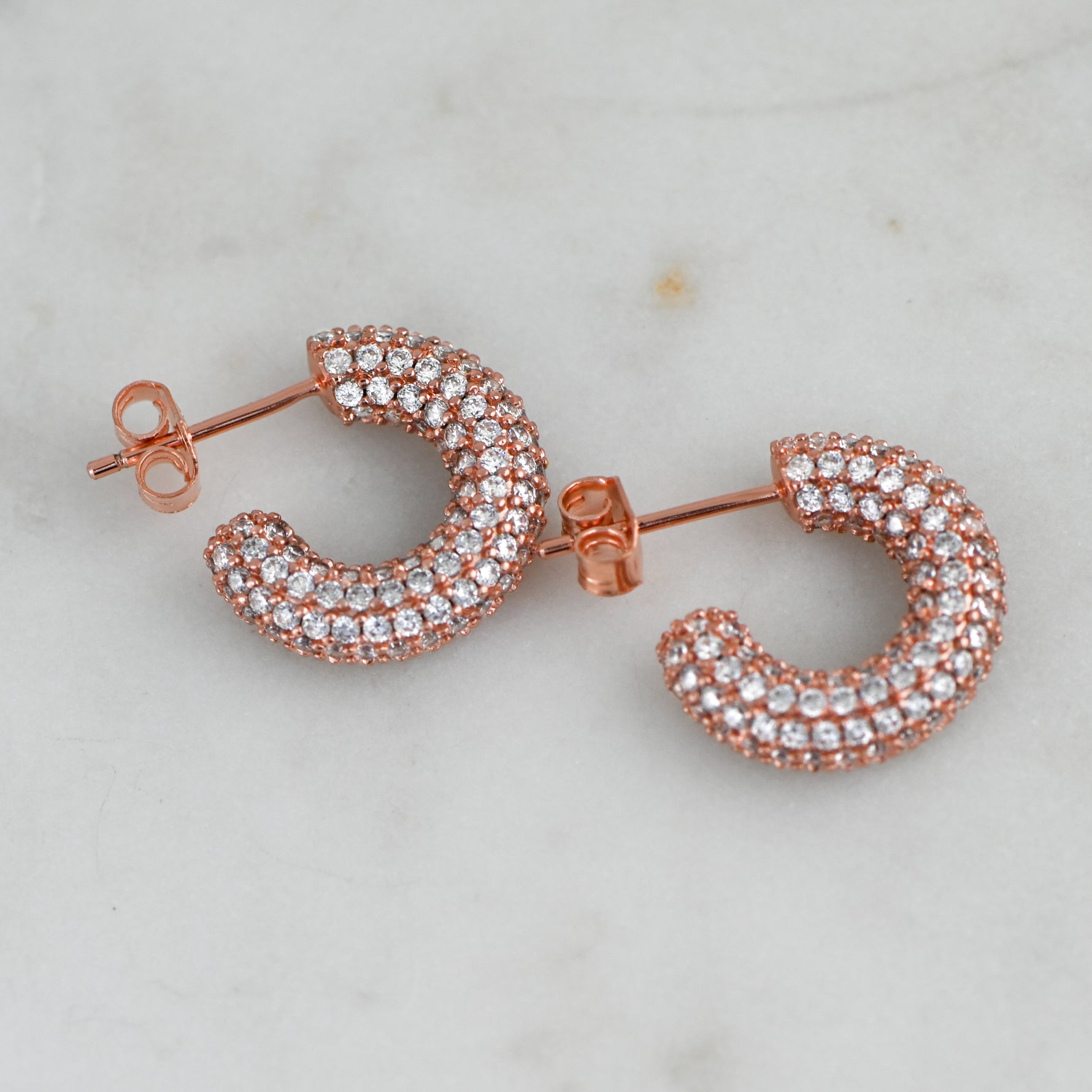 Rose gold pave tube hoops