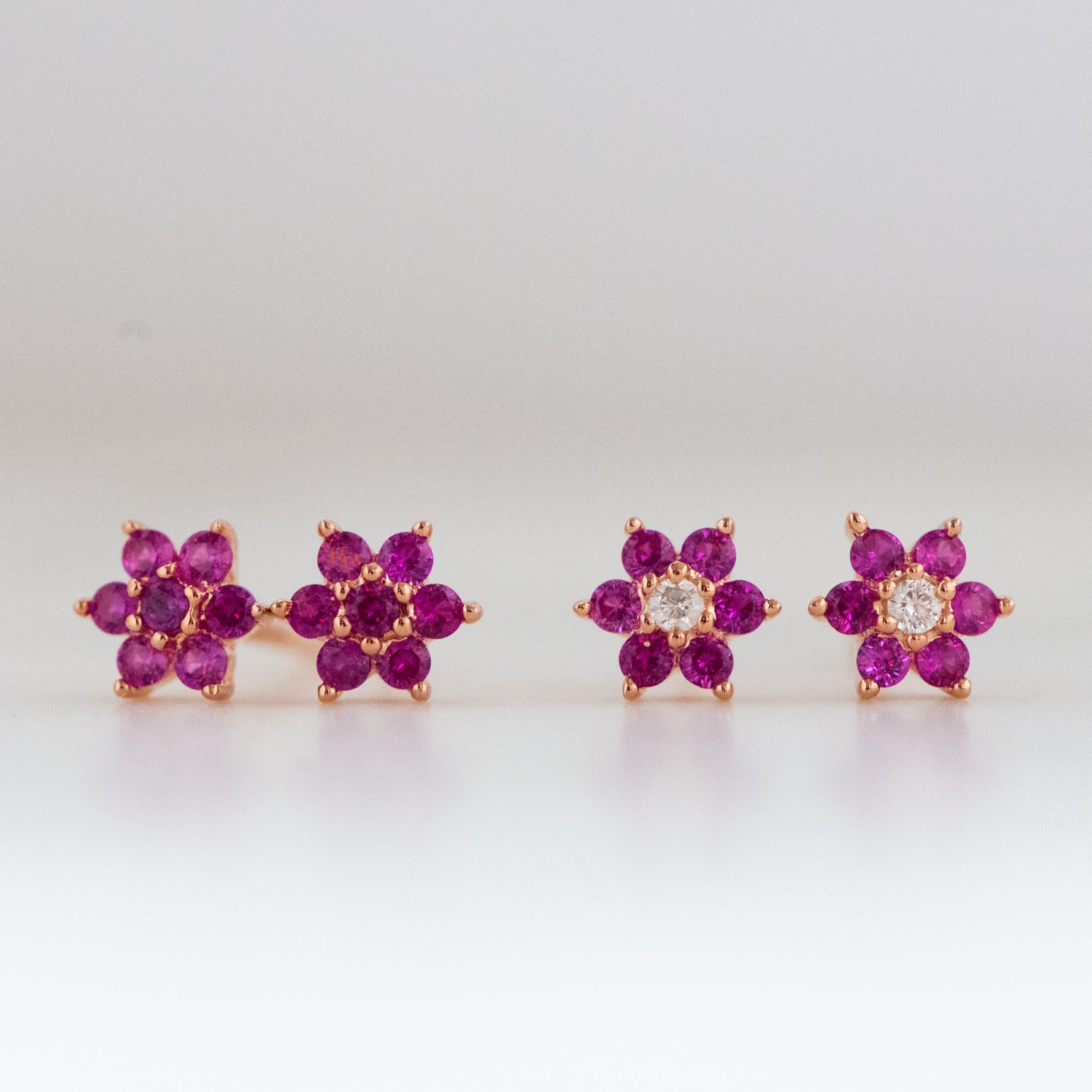 Ruby flower stud earrings. 