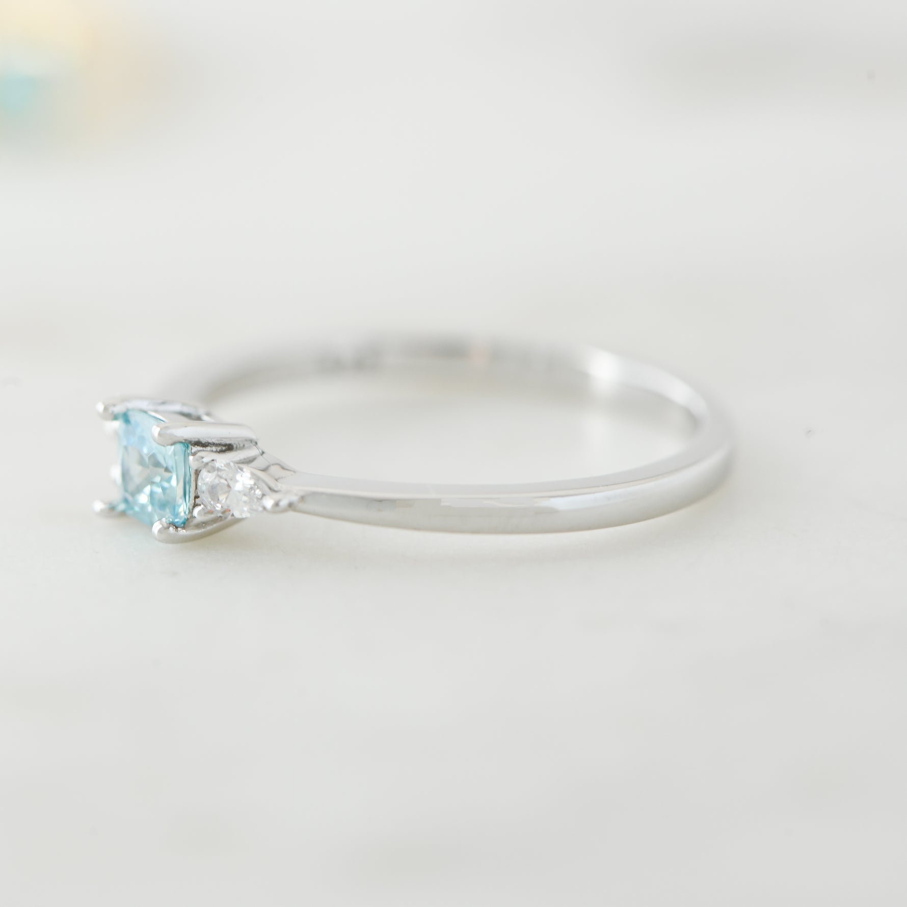 March birthstone ring in sterling silver. 