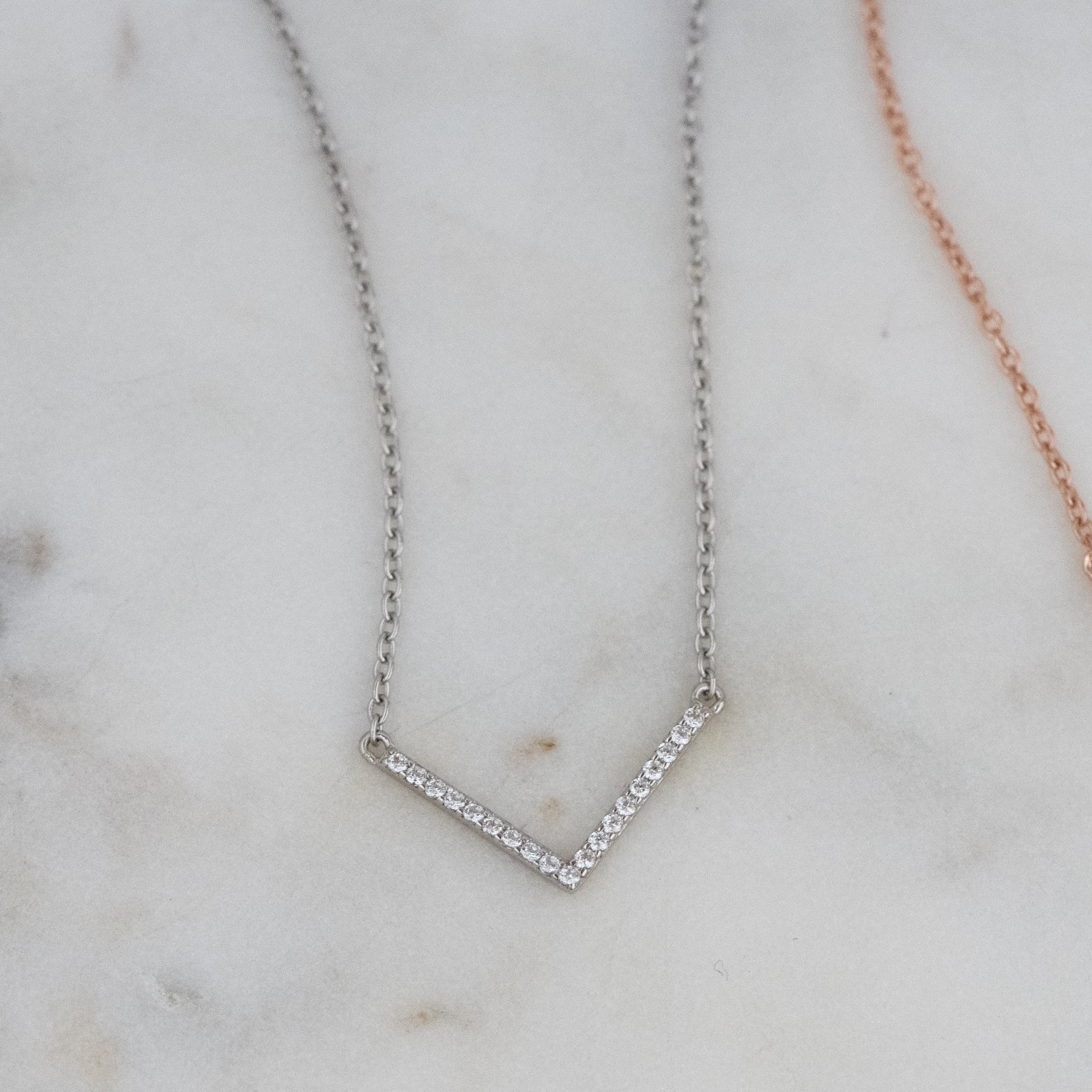 Sterling silver chevron studded necklace.