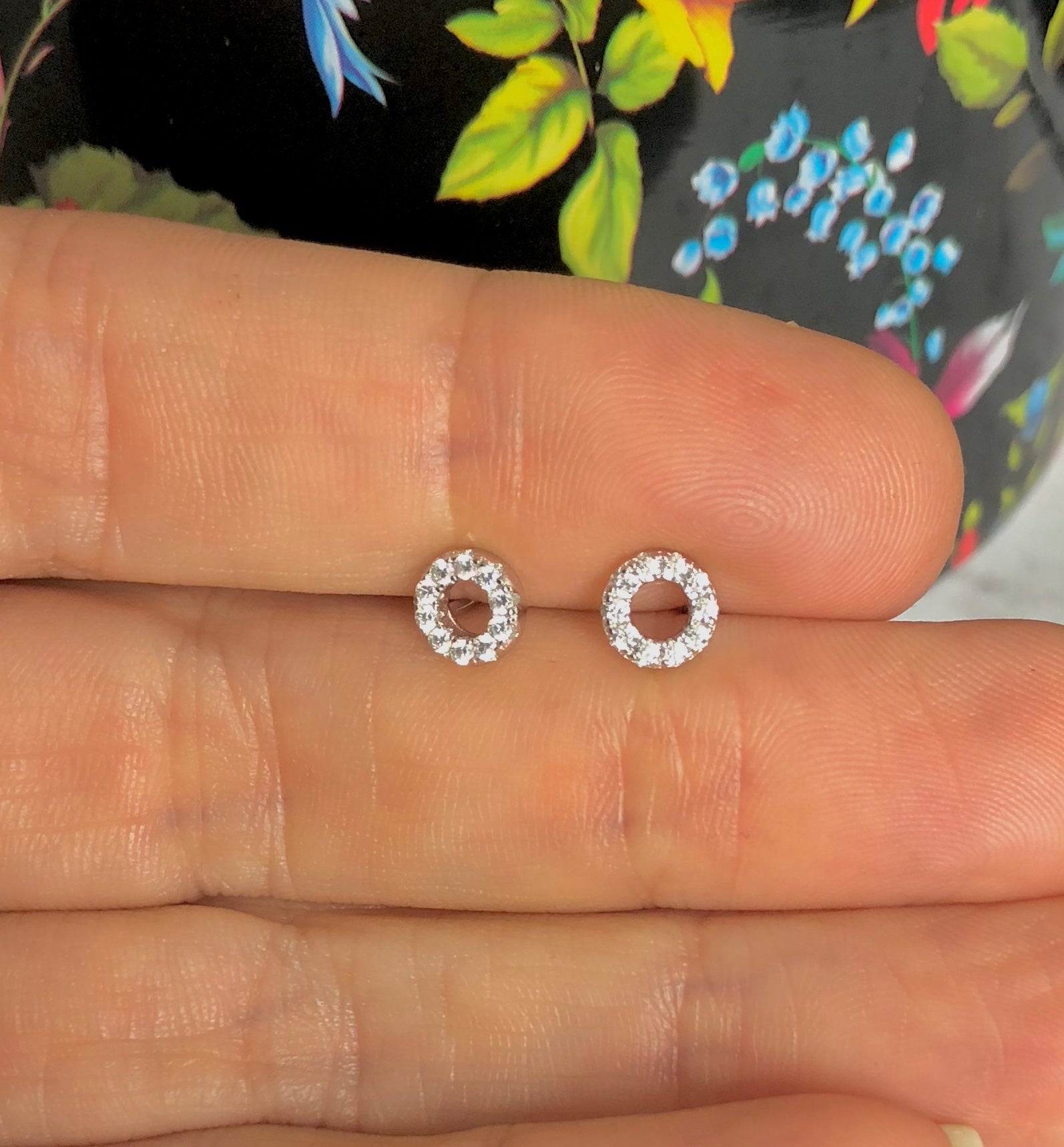 Studded circle cz earrings in silver