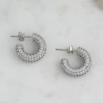 Sterling silver pave tube hoops