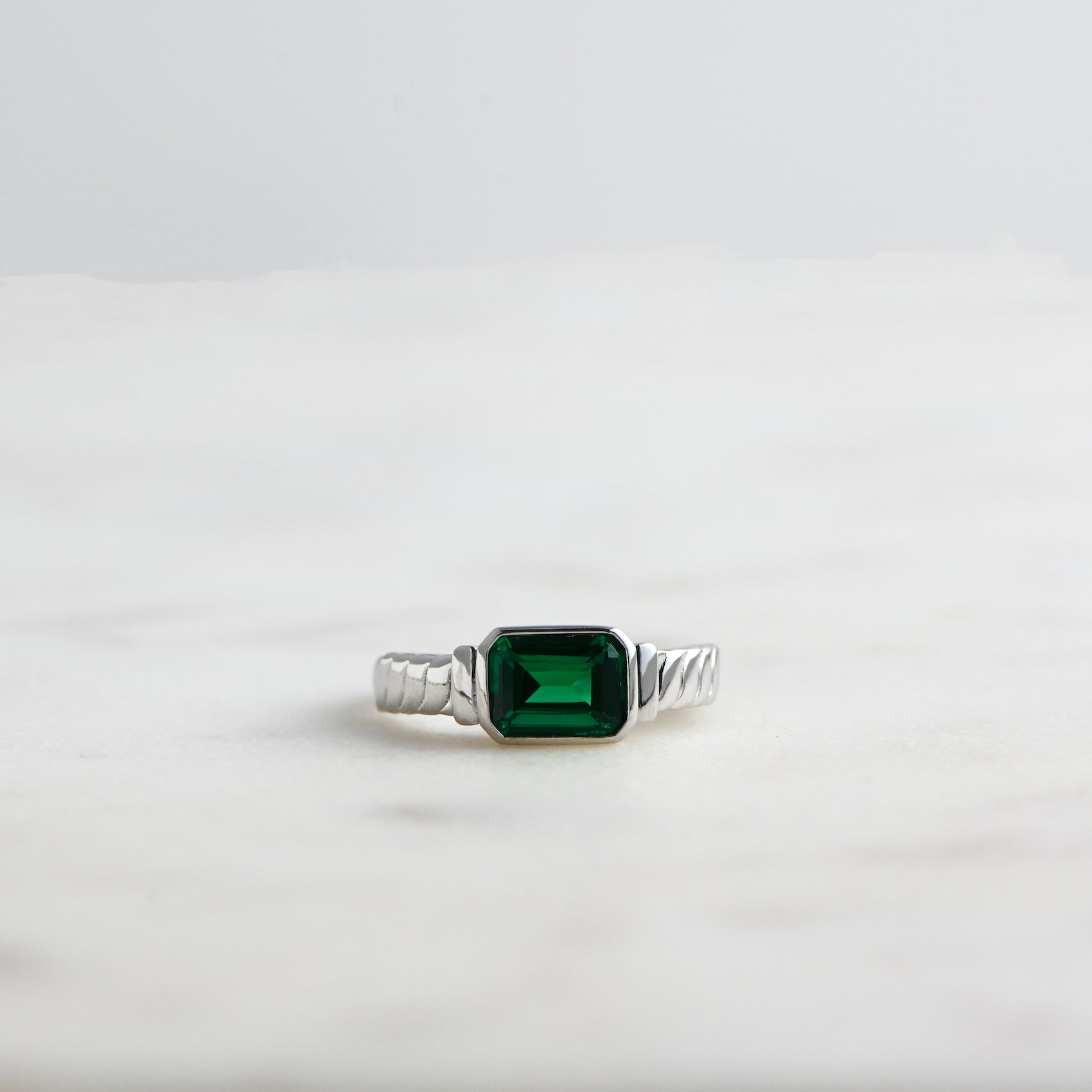 Statement sterling silver emerald gemstone birthstone ring. 