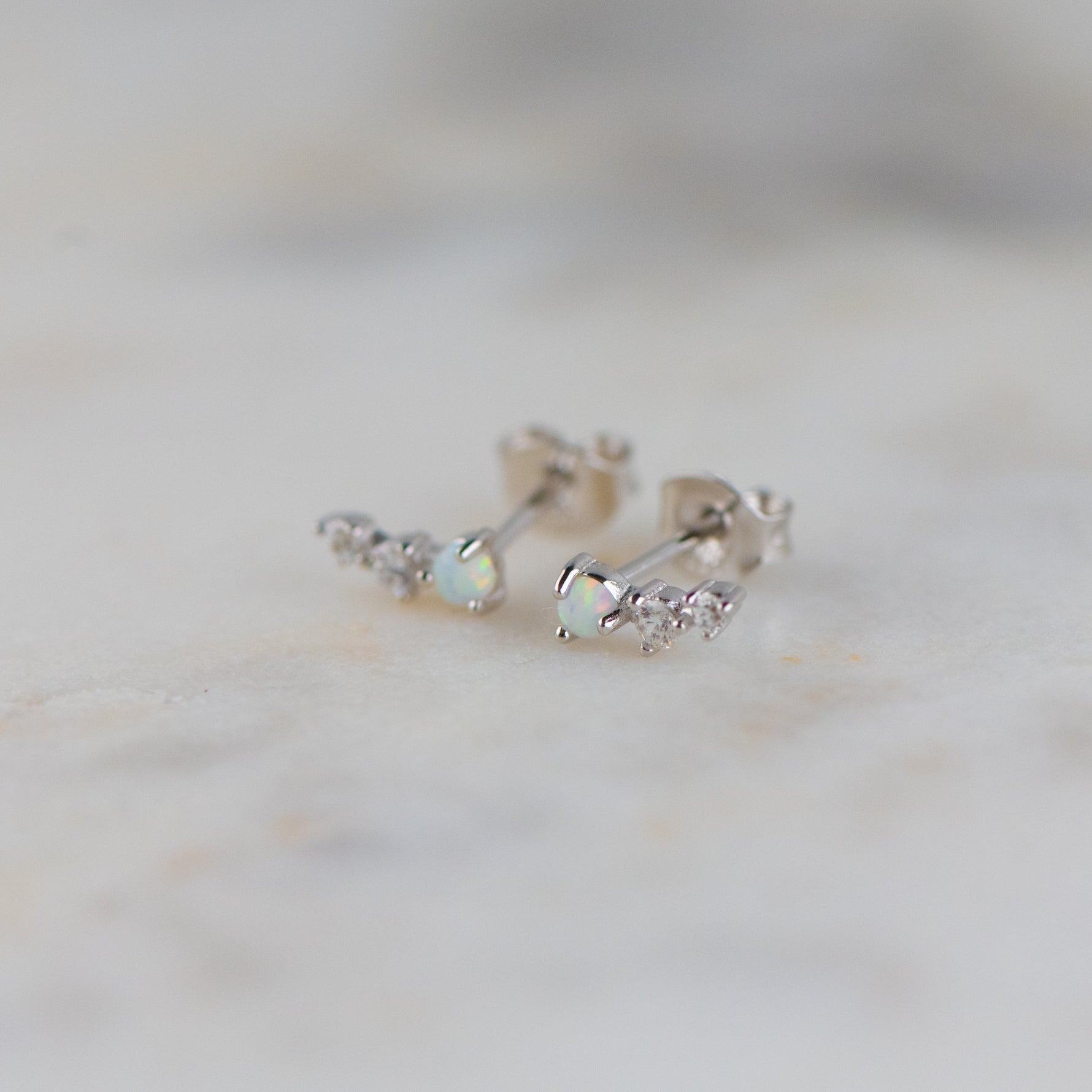 Sterling silver opal and diamond cz stud earrings