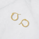 Tiny gold flat hoop earrings.