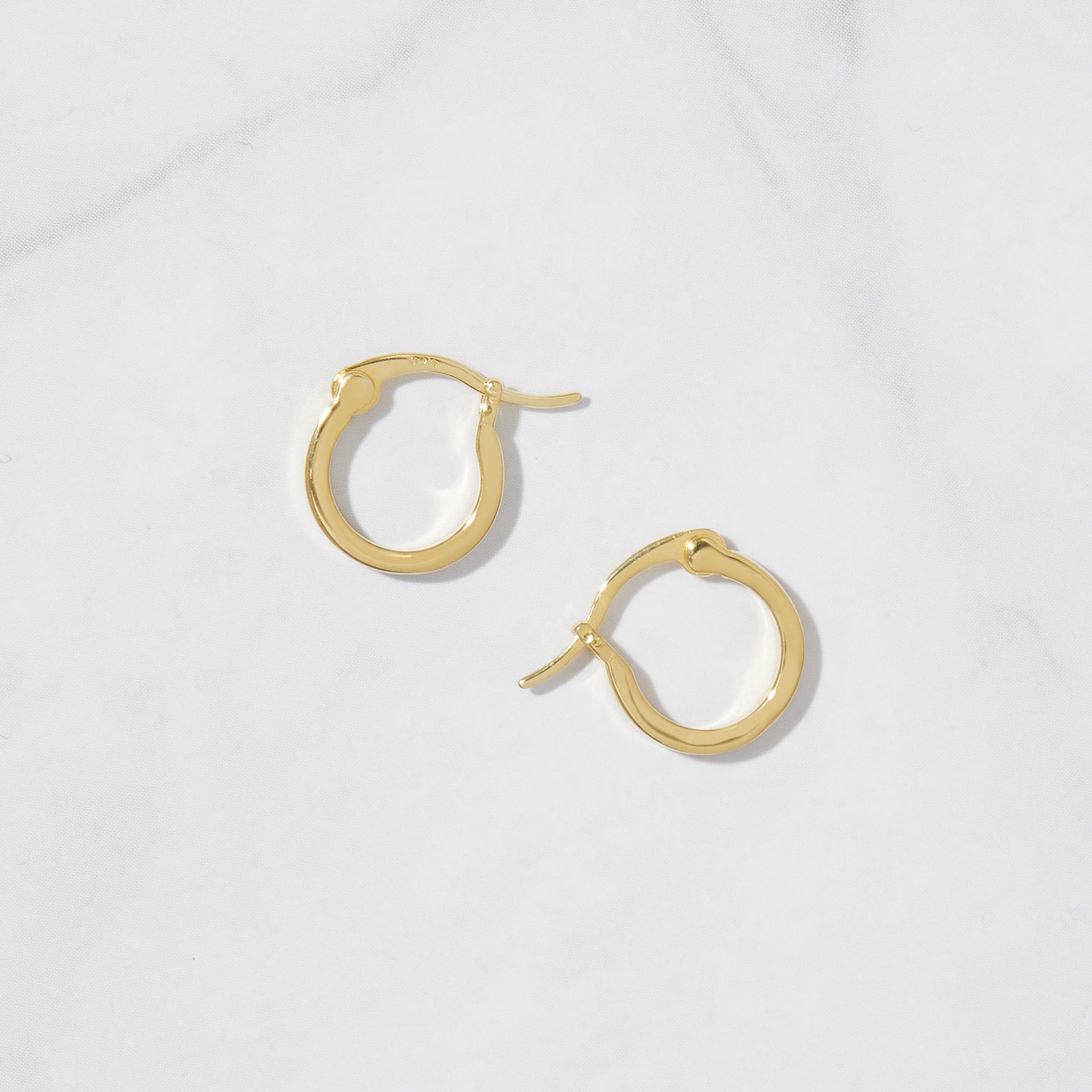 Tiny gold flat hoop earrings.