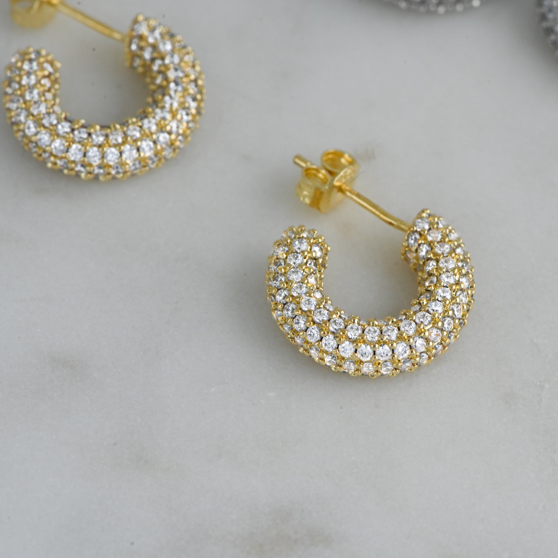 Gold pave tube hoops
