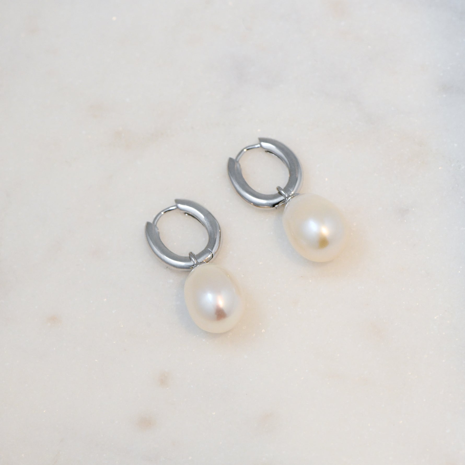 Sterling silver pearl charm earrings