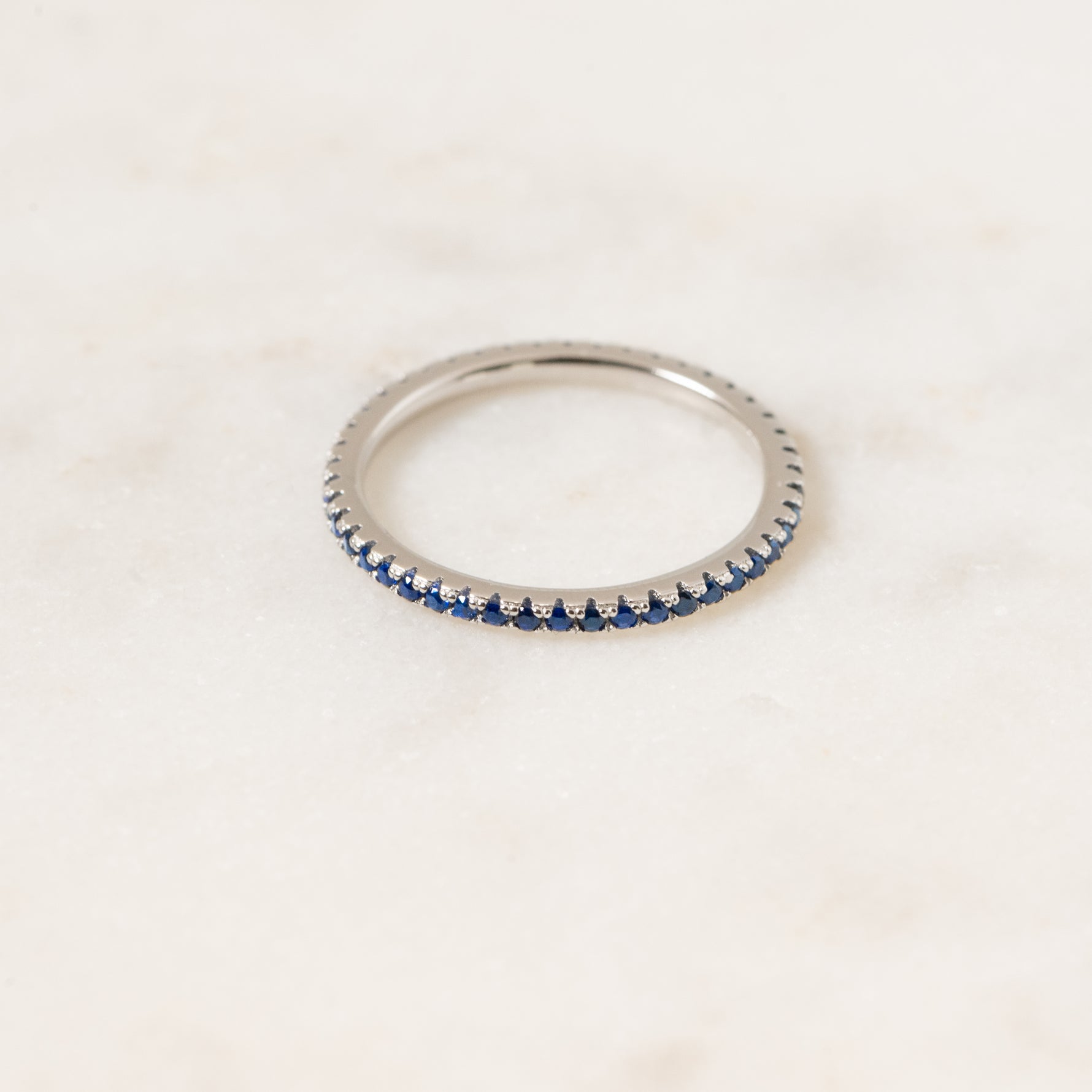 Sterling silver eternity sapphire ring. 