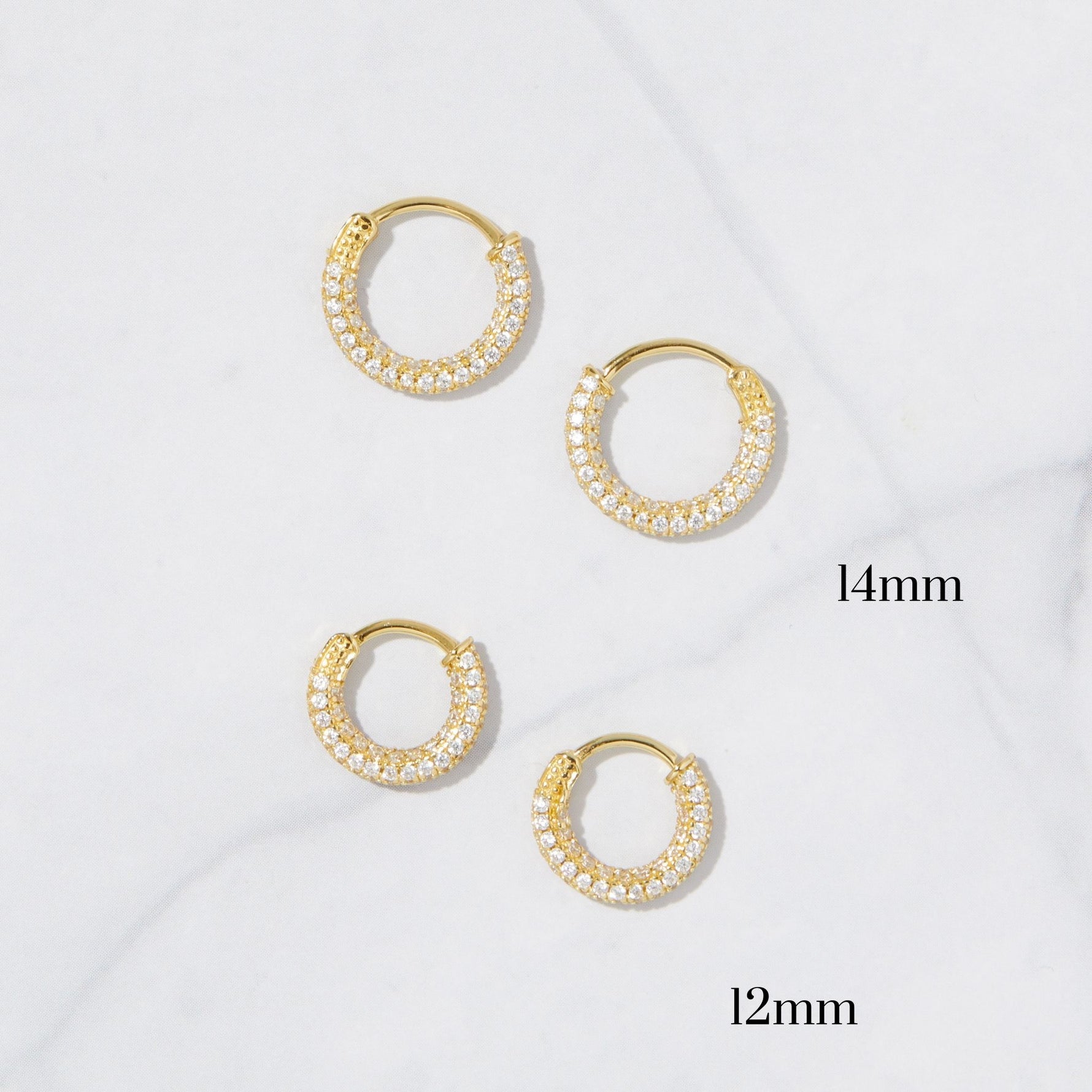 Gold studded cz hoop earrings in two sizes.