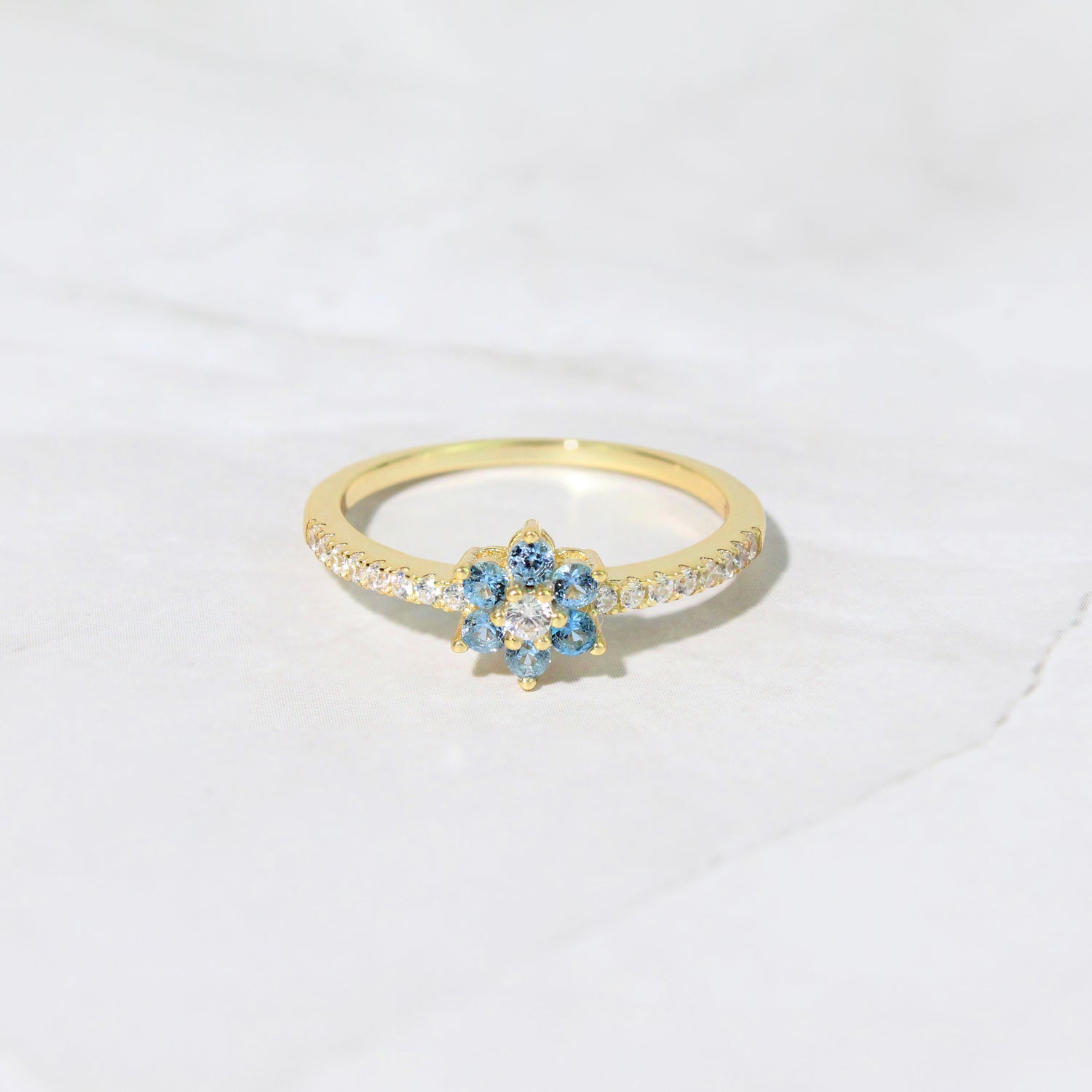 Aquamarine Flower Ring