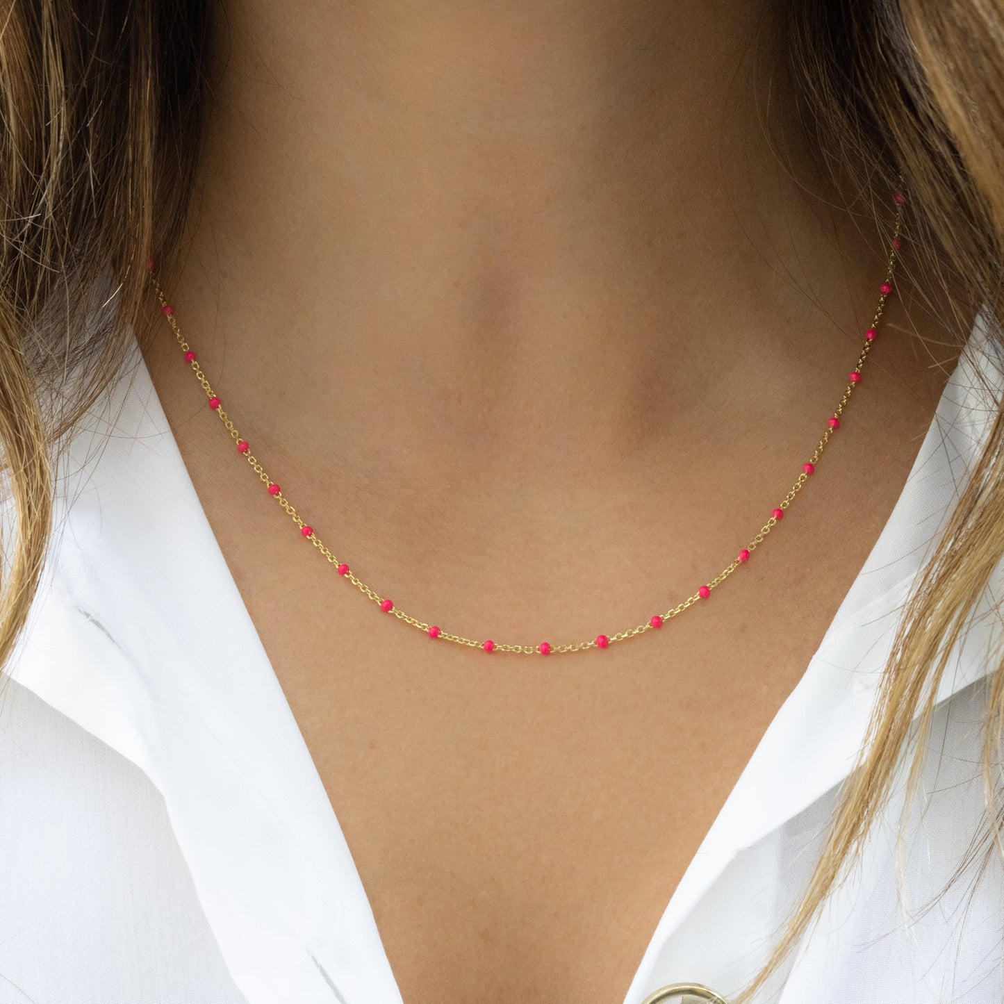 Hot Pink Enamel Beaded Necklace