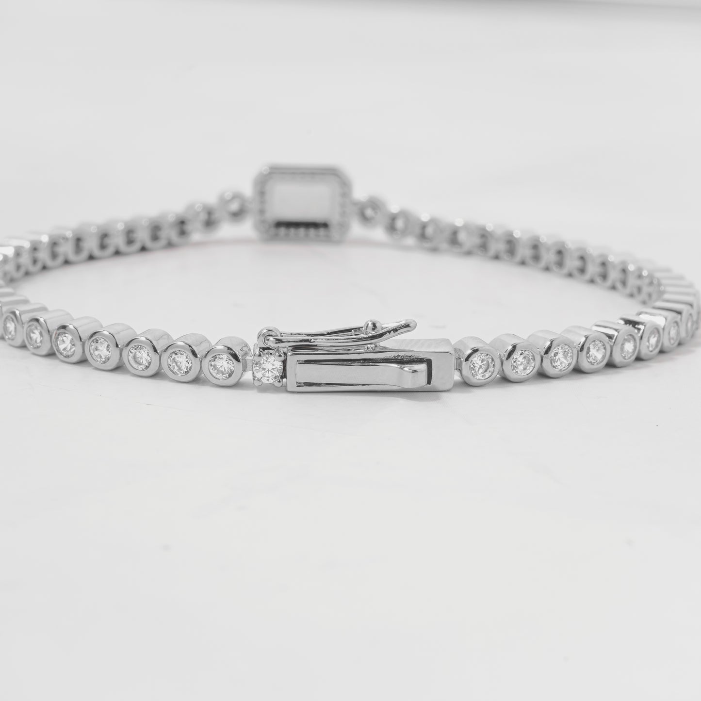 silver diamond tennis bracelet with box closure
