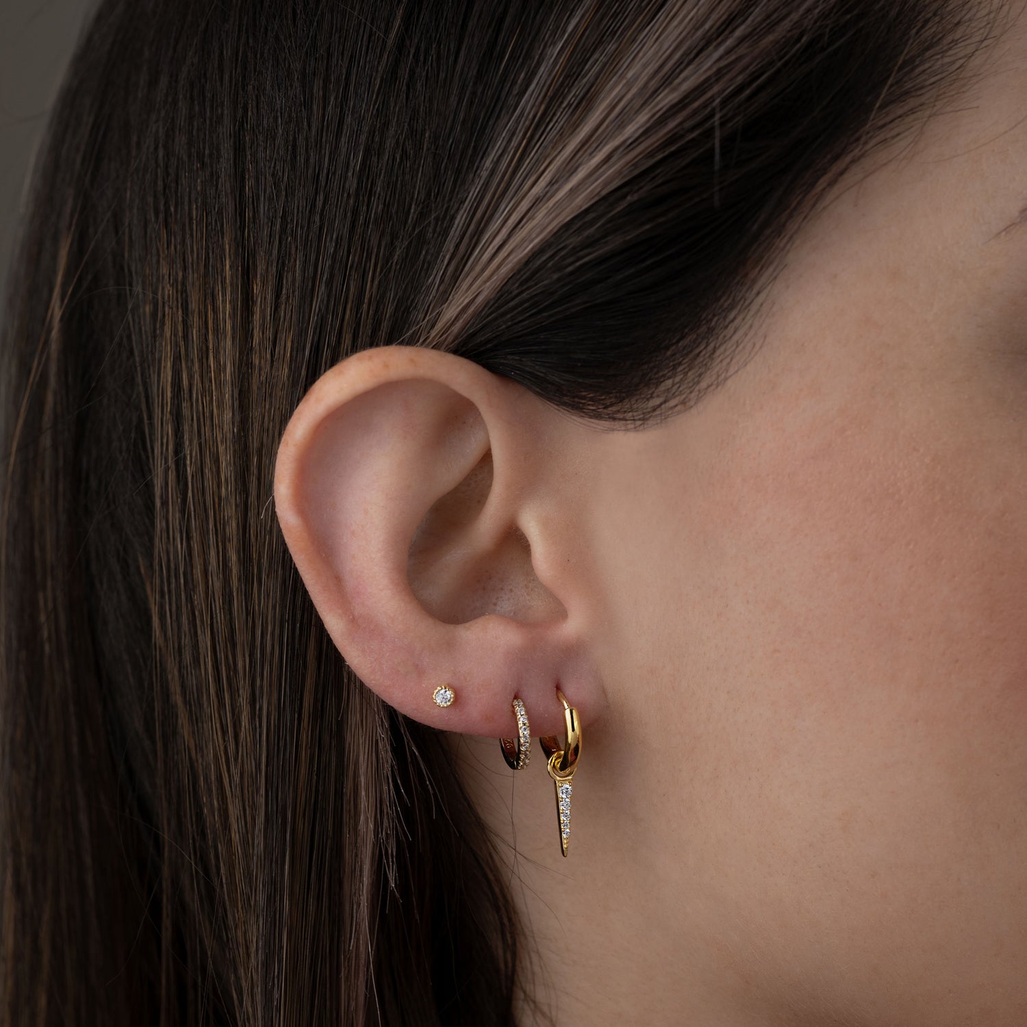 Point Drop Charm Huggie Earrings