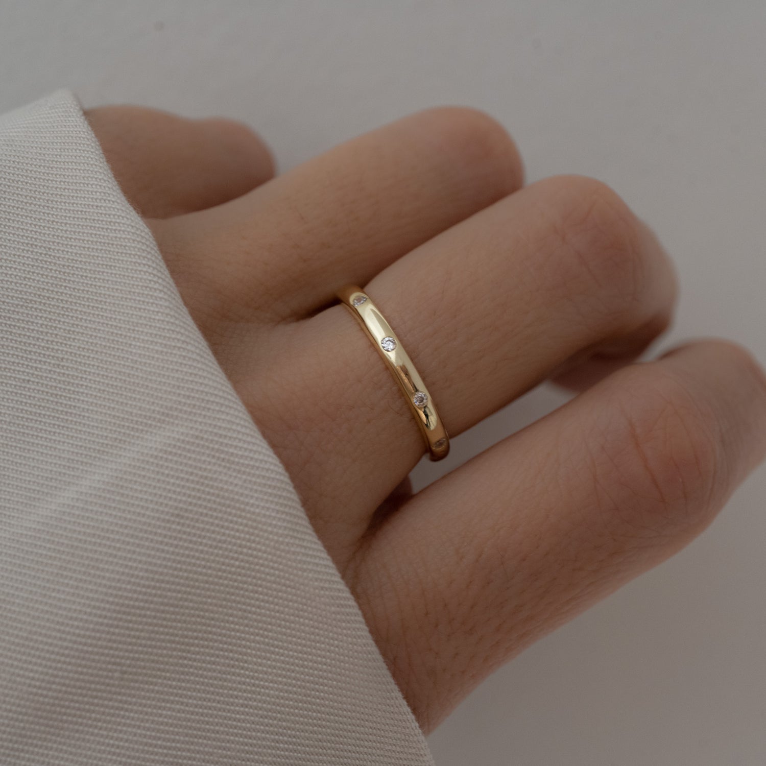 affordable high quality stacking band with cz stones for an authentic look