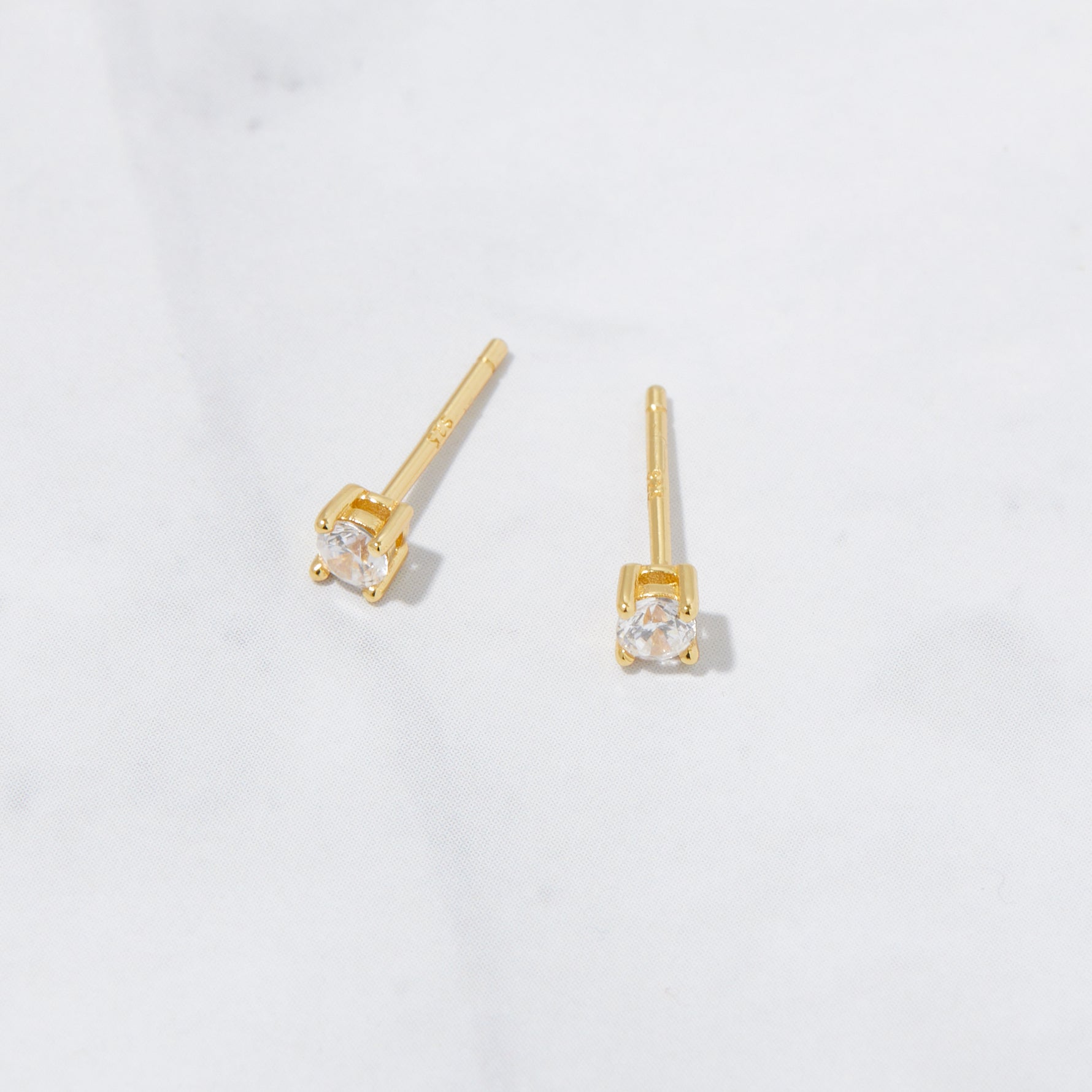 Simple gold plated diamond stud earrings for women