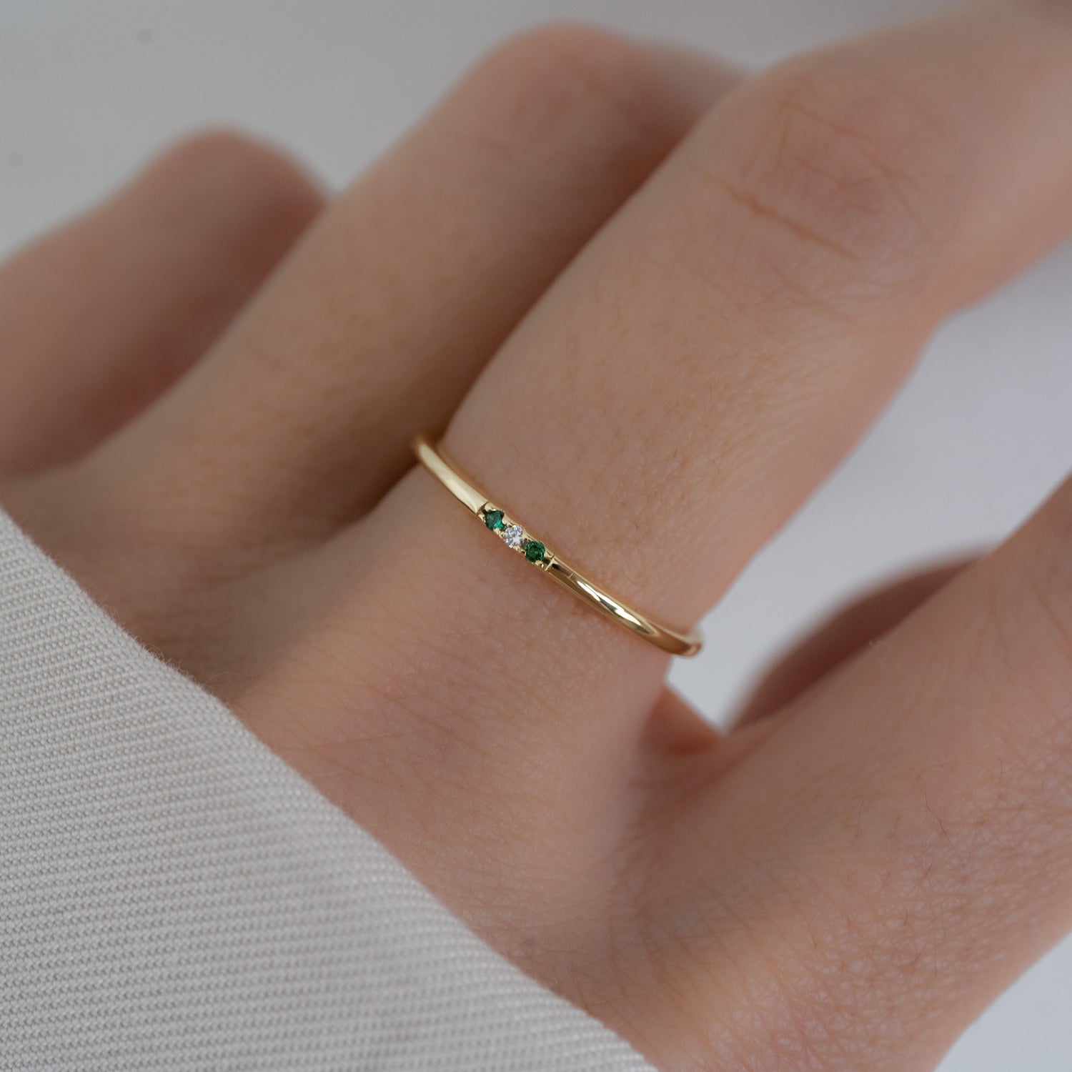 Emerald 3 Stone Diamond Ring