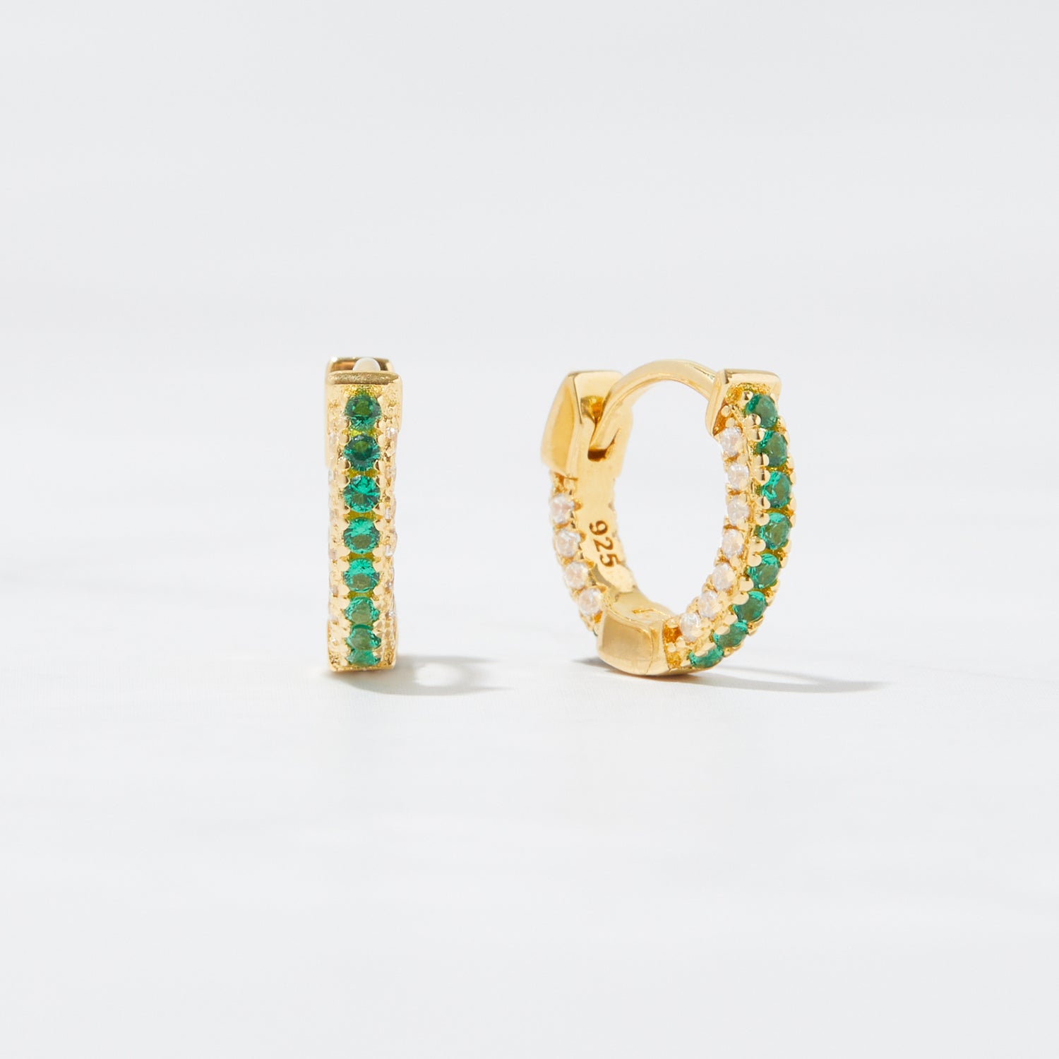 Emerald Stripe Pavé Huggies