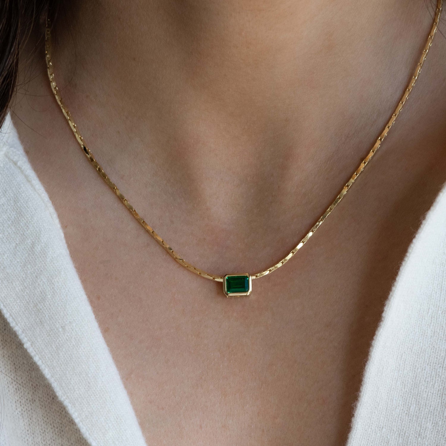Emerald Baguette Bezel Statement Necklace