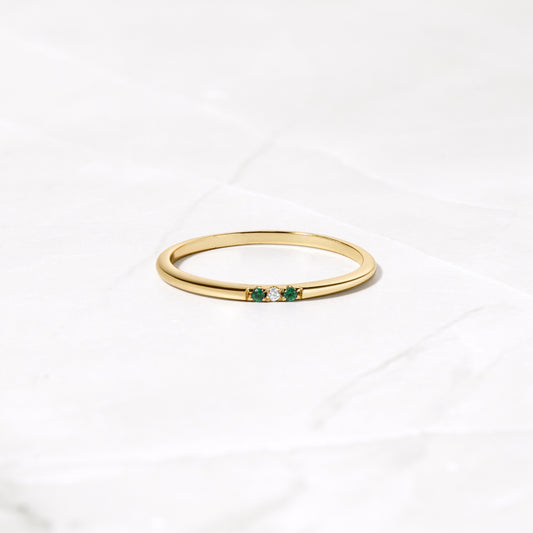 Emerald 3 Stone Diamond Ring