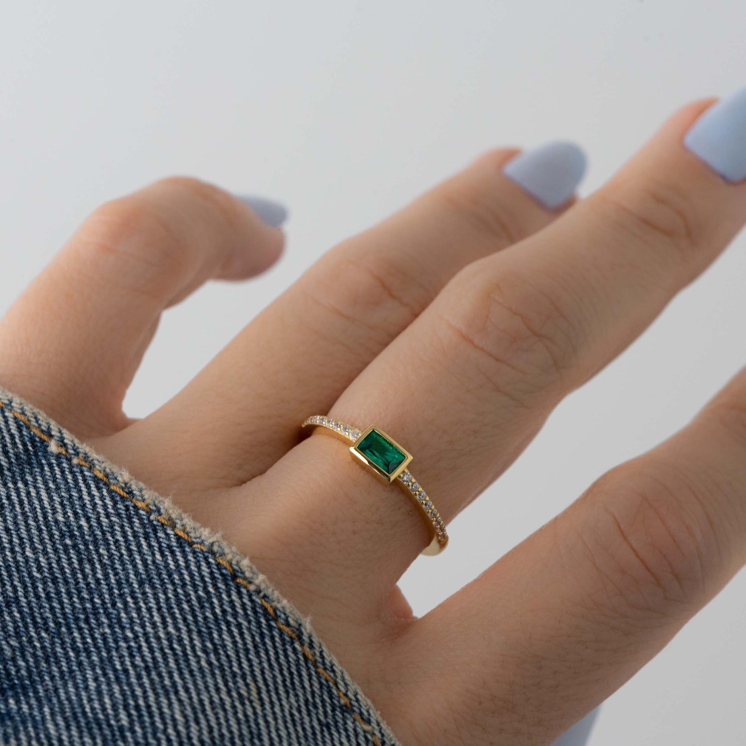 Emerald CZ Baguette Ring