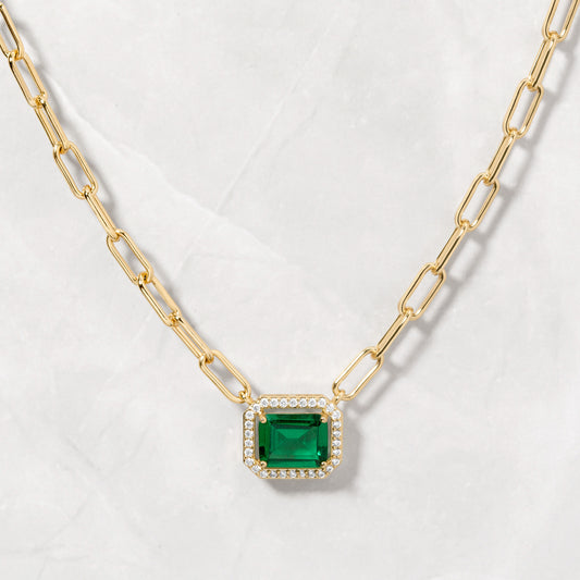 Paperclip Emerald Pendant Necklace